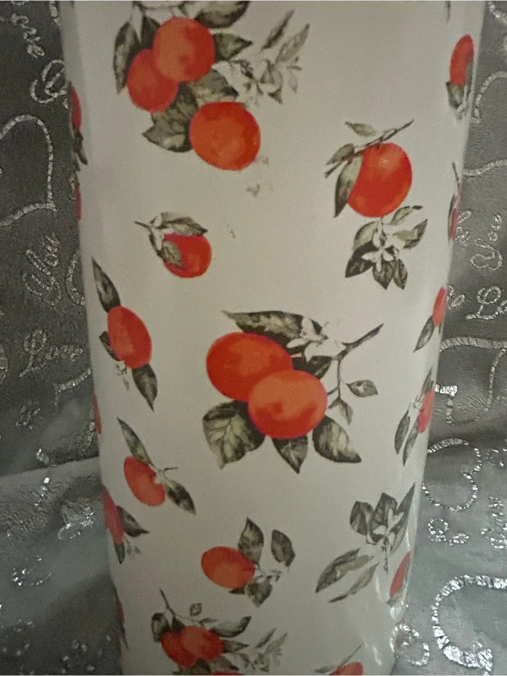 NWT White Bottle with Orange Fruit Print